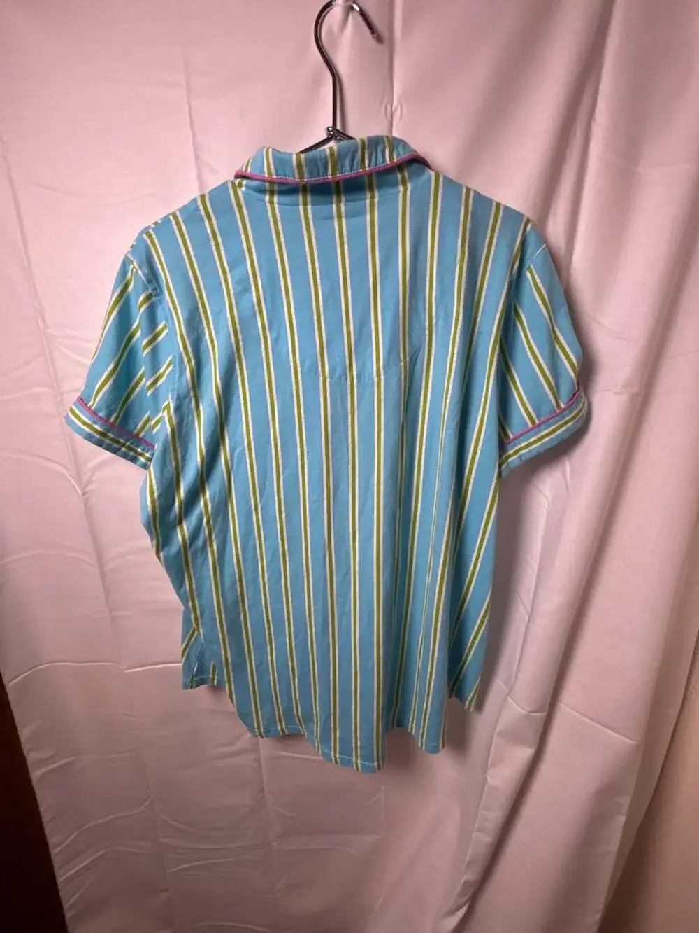 Lauren Ralph Lauren Women's Short Sleeve Button-Down Pajama Set in Blue and Gree